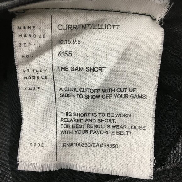 CURRENT ELLIOTT Logo Hardware Townhouse Black THE GAM Raw Edge Hem Denim Shorts - Picture 3 of 11